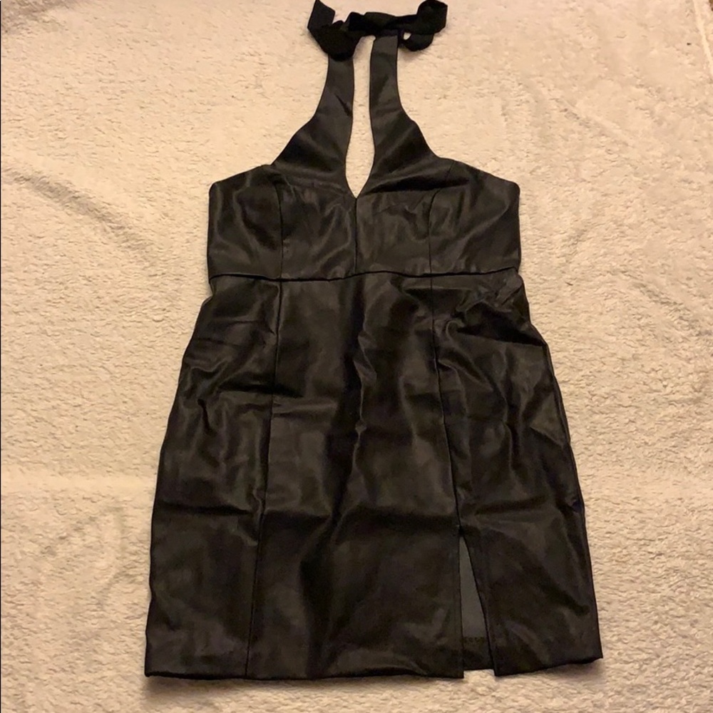 Faux Leather Halter Dress